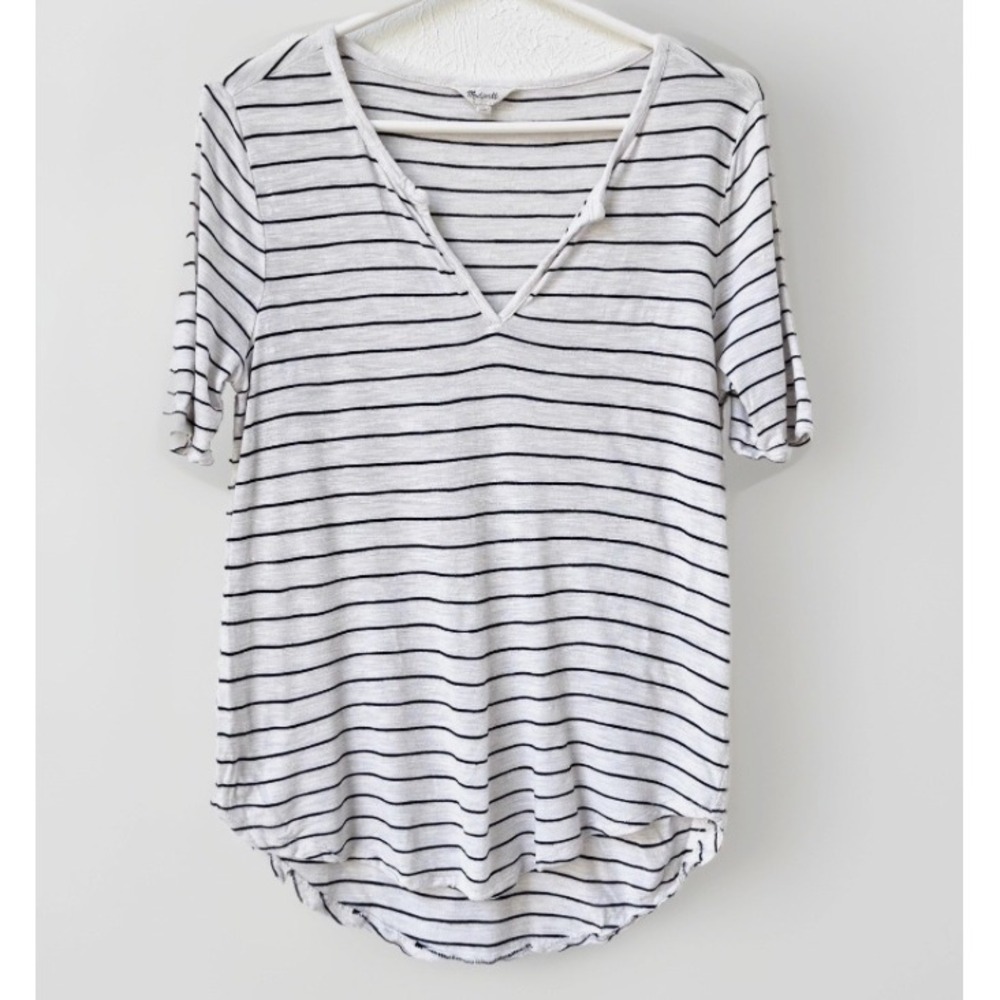 MADEWELL Tee Womens Sz M Anthem Split-Neck Natural Black Stripe T-shirt Drapey